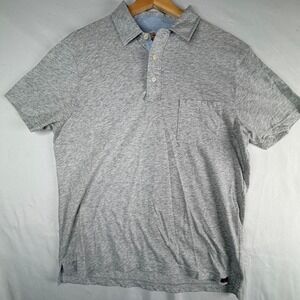 Faherty Brand Mens Large Gray Short Sleeve Pocket Polo Shirt Heathered Jersey L